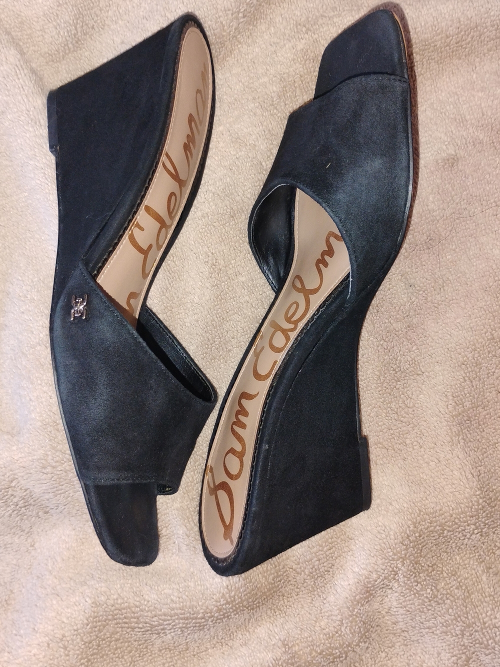Sam Edelman Black Suede Open-Toe Heels - Picture 2 of 4